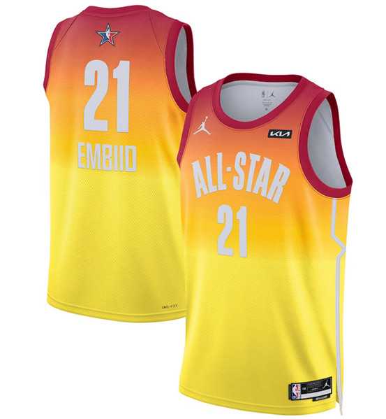Men's 2023 All-Star #21 Joel Embiid Orange Game Swingman Stitched Basketball Jersey Dzhi